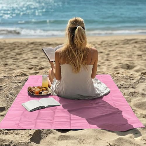Outdoor Pocket Blanket, 55"x39" Waterproof Foldable Compact Small Pincic Blanket, Ultralight Tarp for Camping, Festival, Beach, Hiking, Backpacking, Travel and More, Stakes Included - color: Pink, size: 55"*39"