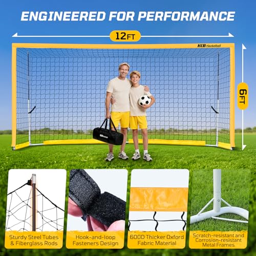 Haokelball Portable Soccer Goal for Backyard, 12x6 FT Soccer Net with Metal Post for Adult Youth Practice, Outdoor Training Equipment with Agility Ladder, Cones, Ground Stakes and Carry Bag - color: Yellow