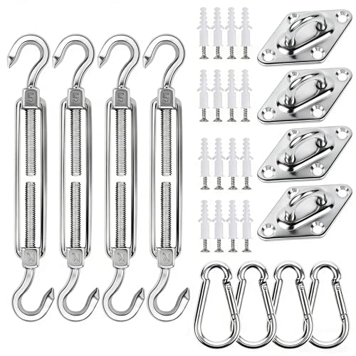 YOFIT 44 Pcs Shade Sail Hardware Kit, 5 Inch Outdoor Sun Sail Accessories, 304 Stainless Steel Turnbuckles & Brackets for Triangle/Rectangle Sails, Patio Canopy Installation Hardware Set Waterproof - size: 5 inch 44 pcs