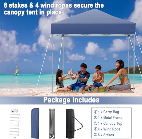 LDAILY 6.6 x 6.6 Ft Pop Up Canopy, Portable Canopy Tent Heavy Duty Instant Canopy w/Center Lock, 8 Stakes, 4 Ropes, Carry Bag, Sun Protection, Easy Up Outdoor Canopy for Party, Camping, Patio (Blue) - color: Blue