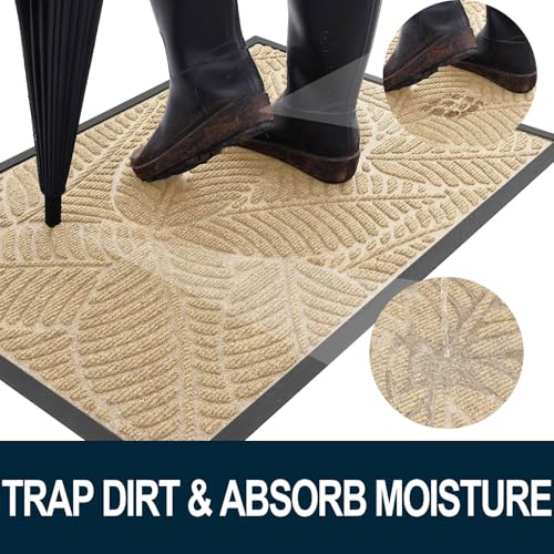 Colorxy Waterproof Doormat, Sturdy Natural Rubber Front Indoor Mat, Non Slip Low Profile Indoor Outdoor Door Mats, Stain and Fade Resistant Floor Mat, Easy Clean Patio Entrance Mat, 47x23, Beige - color: Beige, size: 47" X 23"