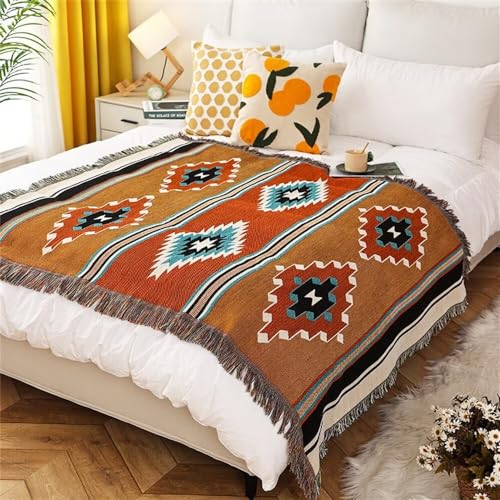 Homesy Boho Throw Blankets Southwestern Bed Throws Cover Reversible Green Aztec Southwest Blanket for Couch Chair Sofa Home Outdoor Beach Car Tent Travel Camping 63"x87" - color: Brown, size: 63"x87"