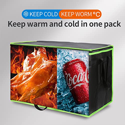 Bodaon 4-Pack Cooler Insulated Food Delivery Bag, Rideshare Delivery Bag, XXX-Large Thermal Bags for Catering/Hot Pizza, Travel/Camping/Picnic/Grocery Reusable Warmer Frozen, Black-Green Edge - color: Black-green Edge, size: XXX-Large
