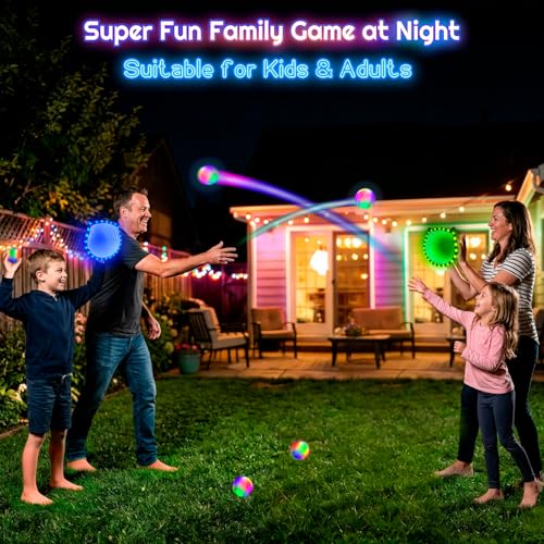3D LED Light Up Toss Catch Ball Game Set Toys for Back Yard Outdoor Party Favors Glow in Dark Sticky Paddle Baseball Gift Age 3 4 5 6 7 8 9 10 11 12 Years Old Girls Boy Kid Family Adult - color: Blue 2 Paddle 2 Balls