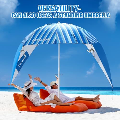 LOTTAFUN Beach Shelter Umbrella Premiere UPF 50+ Umbrella Shelter for Sun and Rain Protection for Adult (10-Foot,Blue Stripe) - color: Vertical Blue Stripe