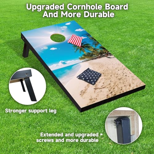 Cornhole Board Set 4x2 Regulation Size Cornhole Set with Carrying Bags & 8 Bean Bags Corn Hole Boards Bean Toss Game for Adults Family Outdoor Lawn Outside Backyard Games - color: Beach Palm Trees, size: 4*2FT