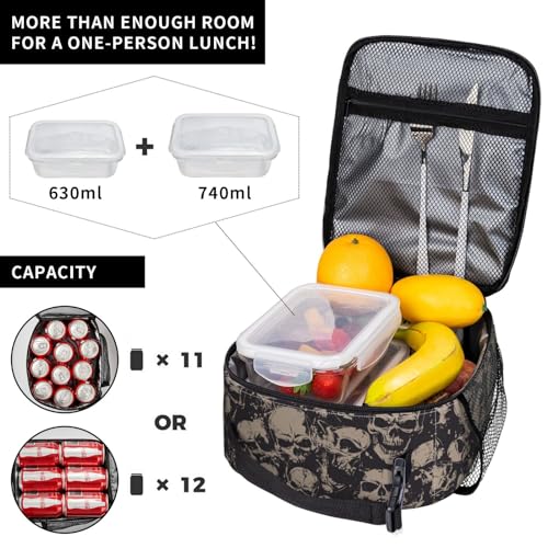 Human Skull Skeleton Funny Halloween Insulated Lunch Bag Portable Reusable Zipper Lunch Box For Men Women Work Picnic Travel Camping - color: Black14