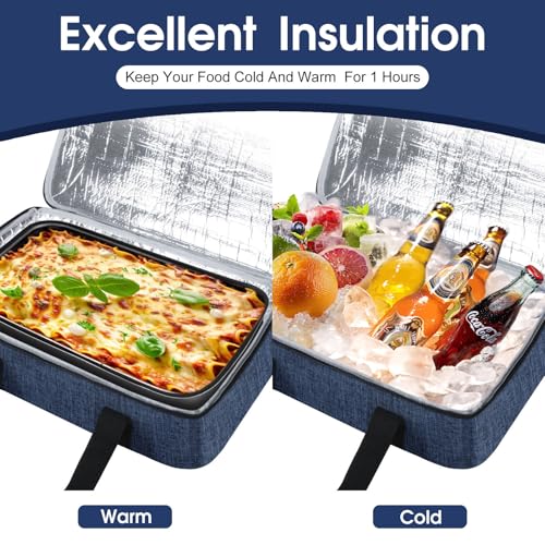 Insulated Casserole Carrier, Portable Casserole Carrier for Hot or Cold Food Lunch Tote Warmer or Cooler Bag, Lasagna Lunch Bag for Potluck Parties- Fits 9" x 13" Baking Dish-Navy blue - color: Navy Blue, size: 16x10x4 in