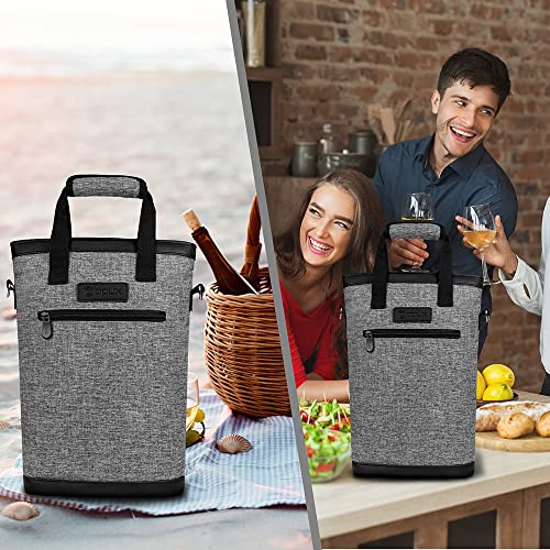 opux Two Bottle Wine Bag Carrier Tote, Insulated Leakproof 2 Bottle Wine Cooler Bag for Travel BYOB Picnic, Portable Wine Case, Gift for Men Women Wine Lover Birthday Party Christmas, Heather Grey - color: Heather Gray