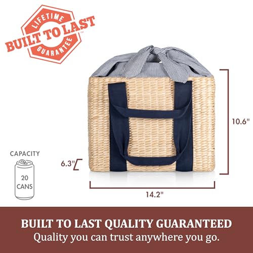 Picnic TIME Parisian Picnic Basket, Insulated Seagrass Picnic Basket, Waterproof, Stylish, Perfect for Picnics, Beach, Office Lunches, Dinner Parties, and Gifts (Beige with Navy Blue Accents) - color: Beige With Navy Blue Accents