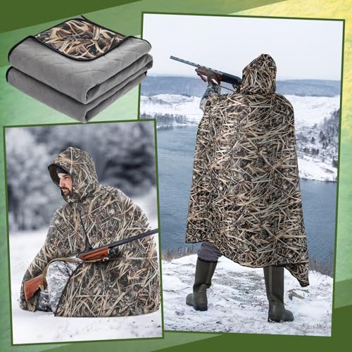 55" x 95" Waterproof Woobie Camo Blanket for Hunting Extra Outdoor Stadium Blankets Sherpa Lining with Hood and Storage Pocket for Deer Duck Hunting Gear Blind Accessories(Waterfowl Grass Camo) - style: Waterfowl Grass Camo