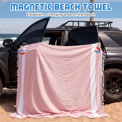 HunnmingRe 1 Pcs 82 x 88 Inch Extra Large Magnetic Beach Towel Oversized Turkish Blanket Cotton XXL Sandproof Towels Huge Big Giant Throw Quilt Blankets for Adult Picnic Camping Travel Pool (Pink) - color: Pink, size: 82 X 88 Inch