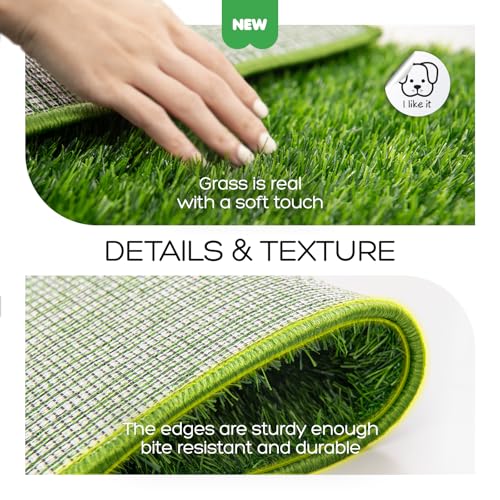 Dog Grass Pad with Tray, 45×34in XL Litter Box, 2×Grass Pad for Dogs Potty Washable, Thick Soft Odor-Free Hemmed Dog Pee Grass, Indoor Potty Training Balcony