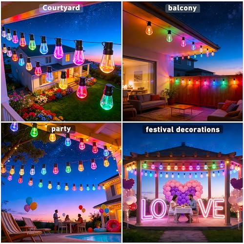 AHRLHR 300FT RGB+IC Outdoor String Lights,Outside Light Dimmable Shatterproof LED Bulbs,Balcony, Outdoor Living， IP67 Waterproof Chasing Effect Lighting DreamColor Patio Strip Lights for Backyard - size: 300FT