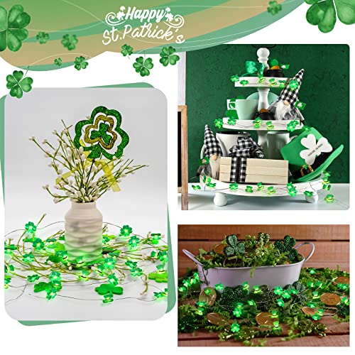 Zhanmai 2 Pcs St. Patrick's Day String Lights Decorations Shamrocks LED Decor 10ft 30 LEDs Horseshoe Leprechaun Hat Fairy Battery Operated Lights,for Green Decor Bedroom Feast Party - style: Shamrock and Hat