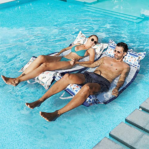 FindUWill 2-Pack Fabric Pool Floats, Inflatable Water Hammocks, XL Large Pool Float Lounger Chair for Adult - color: T-Green&Blue Mermaid