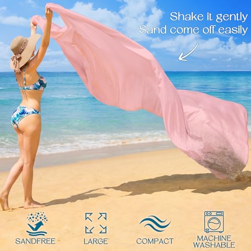 BYDOLL Beach Blanket Waterproof Sandproof Large Sand Free, 78''X81'' Oversized Sandless Lightweight Blanket Picnic Mat for Beach Travel Camping Hiking with Stakes - color: Pink, size: 78"X81"