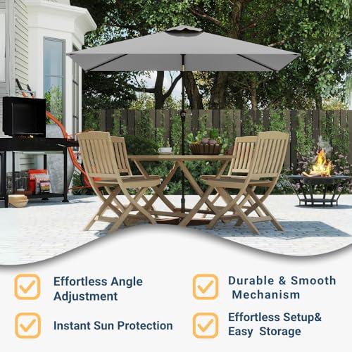 6.5' x 10' Rectangular Patio Umbrella Large Outdoor Market Umbrella w/UV Protection, Push Button Tilt and Crank Lift, Rectangle Table Umbrella for Garden, Deck, Pool, Patio, Light Gray - color: Light Gray