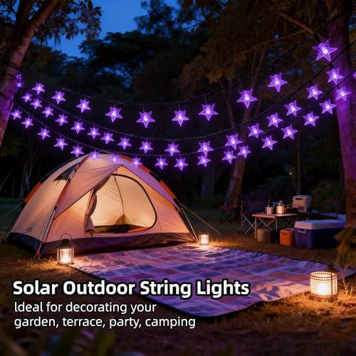 Twinkle Solar Star String Lights Outdoor Waterproof Fairy Lights 39FT 100 LED with 8 Lighting Modes for Camping Garden Wedding Party Tree Holidays Backyard Patio (Purple) - color: Purple