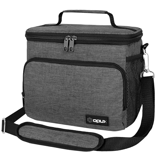 opux Insulated Soft Lunch Bag for Men Women for Office Work School Picnic, Leakproof Cooler Bag with Shoulder Strap for Kid Adult (Charcoal Gray) - color: Charcoal Gray, size: Medium