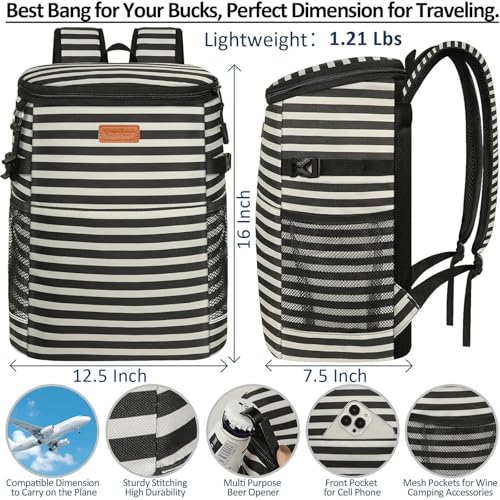Camping Cooler Backpack 30 45 Cans, Soft Backpack Coolers Insulated Leak Proof Travel Cooler Bag Waterproof Lunch Picnic Beach Work Trip Thermal Bag Drink Beverage Beer Bag Cooler - color: Black White Stripe, size: 45 Cans