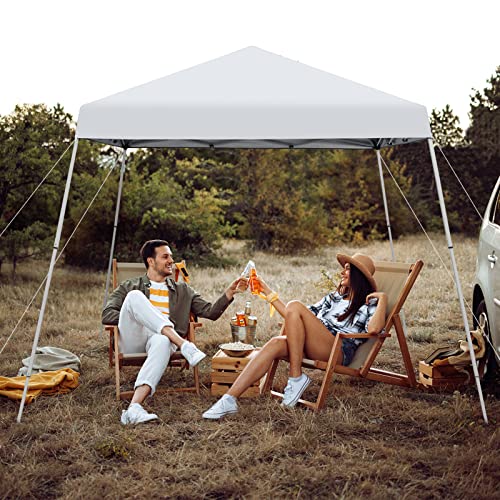 Tangkula 10x10 Ft Pop Up Canopy, Slanted Leg Outdoor Canopy Tent with Center Lock, UPF50+ Sun Protection, 4 Stakes, 8 Ropes, Carrying Bag, 1 Person Setup Instant Tent Shelter for Camp, Beach, Patio - color: White