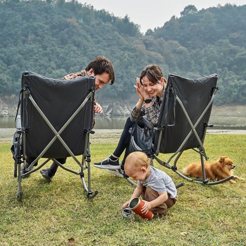 EVER ADVANCED Oversized Folding Rocking Camping Chair, Padded Portable Rocker Chair for Patio, Lawn and Outdoors, Heavy Duty Hard Armchair for Adults Supports 400lbs, Grey - color: Grey, style: Classic