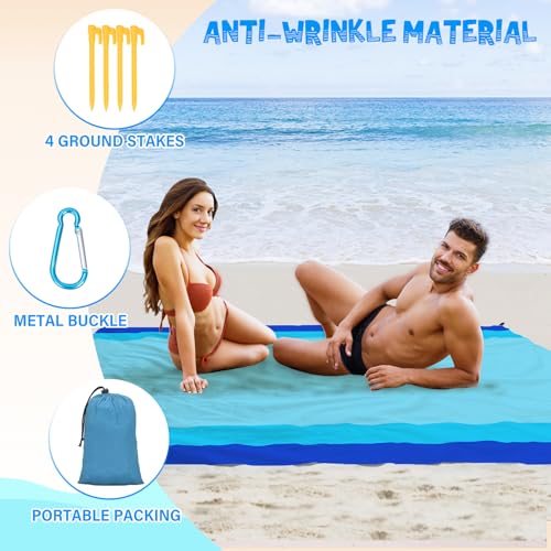 Beach Blanket 78''×81'' - Waterproof Sandproof Sand Free Oversized Mat for 1-5 Adults, Lightweight Durable Compact for Beach Travel Camping Hiking Picnic