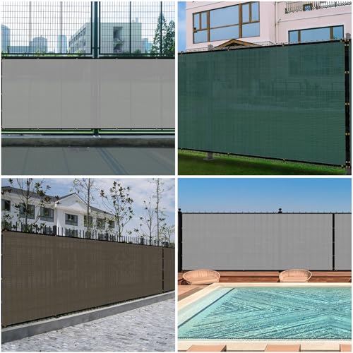 SunnyRoyal 6' x 2' Grey Privacy Fence Screen Heavy Duty Windscreen Mesh Fencing Shade Fabric with Brass Grommets for Outdoor Fence Garden Patio Swimming Pool - color: Gray, size: 6' x 2'