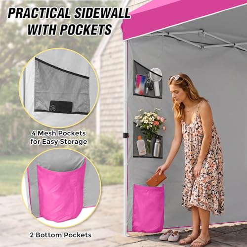 EAGLE PEAK Commercial Canopy 10x10 with Sidewall Storage, Easy OnePerson Setup Pop Up Canopy Tent with Roller Bag, Stakes, Ropes, and Weight Bags, Pink - color: Pink