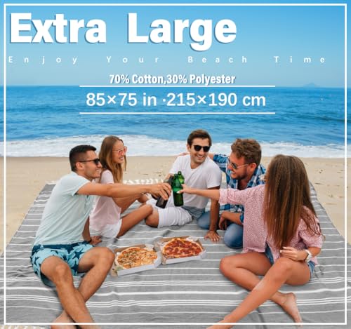 Widdonen Giant Turkish Beach Towel Blanket 85x75 Cotton XXL Extra Large Oversided Bath Pool Blankets XL Huge Bed Sand Free Throw Towels Picnic Outdoor Big Quilt Necessities Cloud Gifts for Adult Grey - color: Grey, size: XXL(85×75 in,215×190 cm)