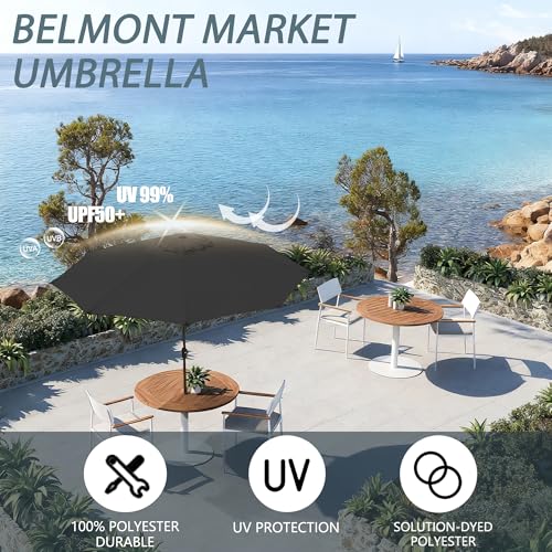 9FT Large Outdoor Patio Umbrella Pool Market Umbrella-UV Resistant, Easy Push Button Tilt and Crank, 8 Sturdy Ribs Heavy-Duty Table Umbrella for Deck, Backyard, Garden (Black) - color: Black, size: 9 FT