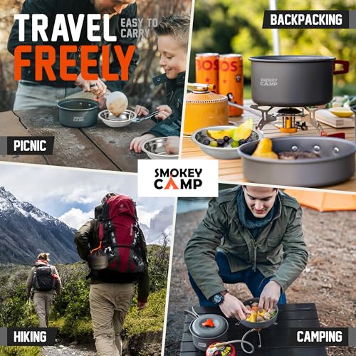 Smokey Camp Camping Cookware Mess Kit Set with Stove - Backpacking Camping Pots and Pans Set, All in One Non-Stick Camping Cooking Set, Portable Stove, Hiking, Picnic, Outdoor & Camping Cookware Set - style: 1.2 Liter Pot