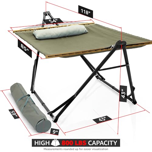Tranquillo Unity Adjustable Hammock Stand, 800 lbs Capacity Steel Double Hammock Stand for 2 Persons, Premium Pre-Assembled Stand for Indoor Outdoor, Sage - color: 4. Sage, size: Large