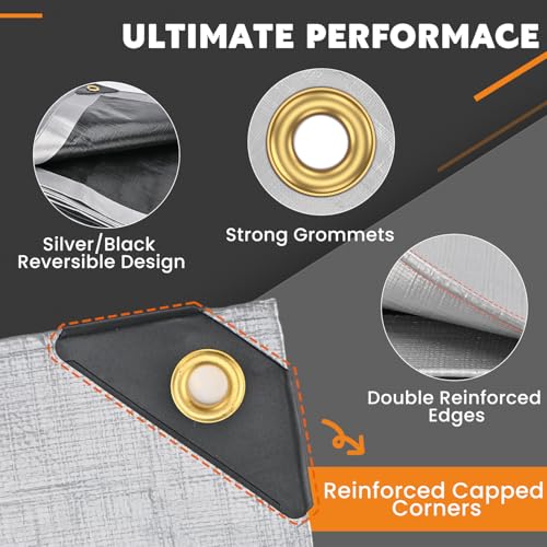 Keten Tarps Heavy Duty Waterproof 8X20 Feet, Extra Thick 16 Mil, Tear & Fade Resistant, UV Blocking, Outdoor Tarp with Reinforced Grommets for Roof, Camping, Patio, Pool, Boat(Silver/Black) - color: 16mil Sliver/Black, size: 8x20ft