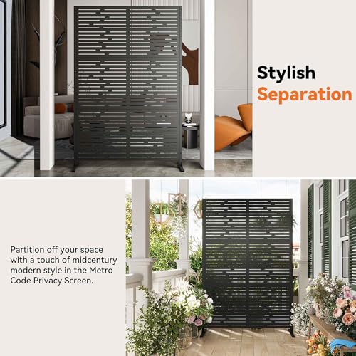 Modern Shade 4x6 FT Metal Privacy Screen with Artistic Modular Designs Decorative Patio Privacy Fence & Garden Divider, Freestanding Outdoor Metal Fence Panel, Weather-Resistant (Metro Code) - size: 1 Panel (Metro Code)