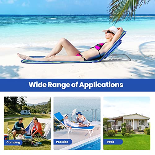 Giantex Beach Chairs for Adults 2 Pack Set with Side Table, 5 Position Adjustable Folding Lawn Chair for Sunbathing, Patio Chaise Lounge Lightweight Backpack Camping Chairs (Stripe) - color: Stripe