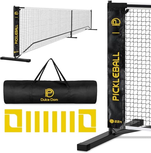 DULCE DOM Pickleball Net Portable Outdoor with Court Marking Kit, 22 FT Pickleball Nets USAPA Regulation Full Size, Pickle Ball Game Net System with Carrying Bag for Driveway Backyards
