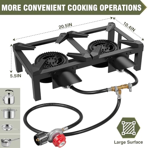 BESTFIRE Double Burner Propane Camping Stove with Independent Control Valves & 5PSI Hose - Heavy Duty Portable Outdoor Cooker for BBQ, Tailgating, and Camping - color: 20'' double burner