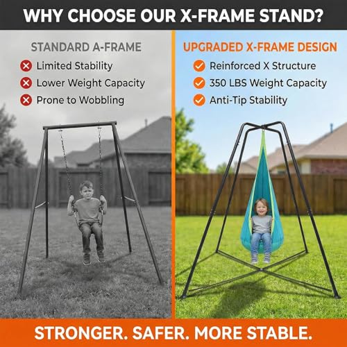 Heavy Duty Swing Frame, 350LBS Metal Swing Stand for Kids & Adults, A-Frame Indoor Outdoor Swing Stand with Dual-Bolt Locking System, Double-Layer Anti-Slip Feet, Fits for Most Swings