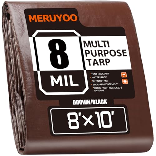 8x10 FT 8 Mil Tarp Waterproof, UV Resistant & Rip Tear Resistant Reversible Poly Tarps with Grommets, Multipurpose for Home, Outdoor Furniture, Cars, Plants & Garden - color: Brown, size: 8x10
