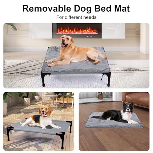 Outdoor Dog Elevated Bed for Large Dogs with Plush Mat, Durable Washable Raised Dog Beds, Indestructible Cooling Dogs Beds, Chew Proof Pet Cot Hammock for Large Breathable Outside (L) - size: Large