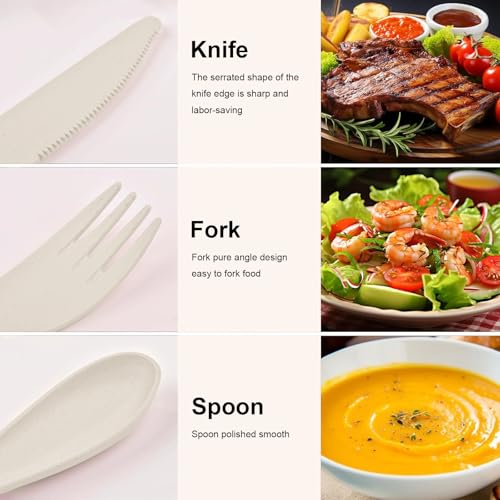 3-in-1 Portable Cutlery Set with Case – Reusable Camping Utensils – Travel Fork, Knife, Spoon Set for Camping, Picnic, Beige - color: Beige