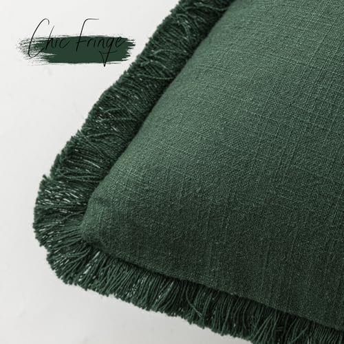 Foindtower Decorative Linen Fringe Throw Pillow Covers Cozy Boho Farmhouse Cushion Cover with Tassels Soft Accent Pillowcase for Chair Sofa Bed Living Room Home Decor, 16×16 Inch,1PC,Pine Green - color: Abundant Green, size: 16" x 16" (Pack of 1)