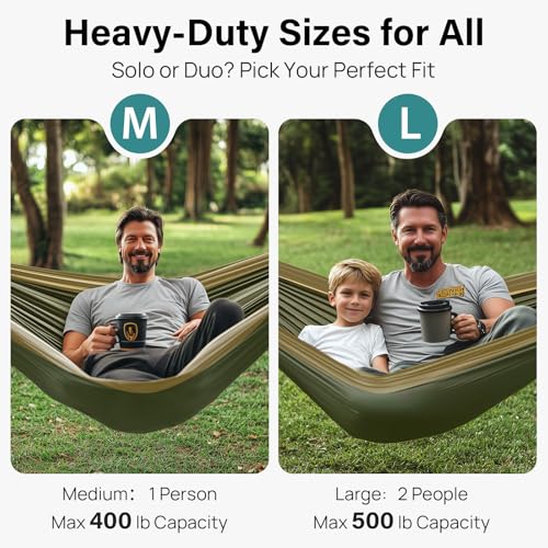 Kootek Camping Hammock, Portable Hammocks with Tree Straps & Attached Carry Bag, Camping Essentials Gear, Perfect for Outside Indoor Hiking Beach Backpack Travel - color: Olive & Dark Khaki, size: Large