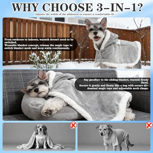 EXPAWLORER Dog Winter Coat with Hat - Fleece Flannel Warm Pet Cloak Cape Blanket with Hood for Cold Weather, Windproof Thicken Dog Sweater Jacket Clothes Vest for Small Medium Large Dogs Cats Grey M - color: Grey, size: Medium