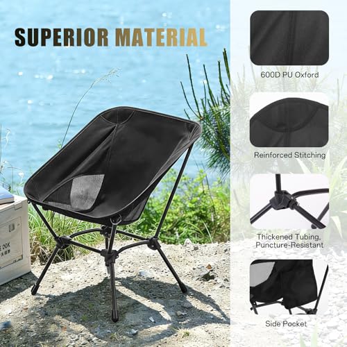 Ultralight Folding Camping Chair, 2-in-1 Height Adjustable, Square Frame for Stability, Quick Setup for Hiking Beach Fishing Motorcycle Travel - color: Black - Low Back
