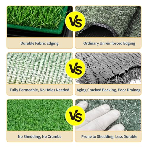 Dog Grass Pad with Tray, Puppy Potty Training System with 3 High Walls - Splashproof and Easy to Build, 2 Reusable Premium Grass Pads, Indoor Drawer-Type Fake Turf Pee Litter Box for Small Dogs