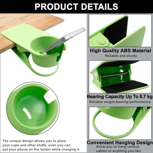 Jiozermi Drinking Cup Holder Clip, Desk Drink Holder Clip Adirondack Chair Cup Holder with Clip Cup Clip Holder for Water Drink Beverage Soda Coffee Mug(Green) - color: Green