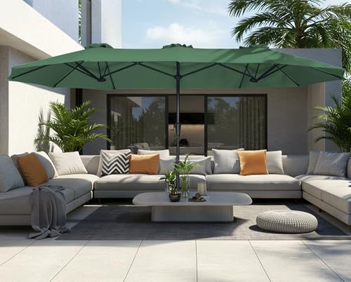 SUPERJARE 13FT Outdoor Patio Umbrella with Base Included, Double Sided Pool Umbrellas with Fade Resistant Canopy, Large Table Umbrella for Deck, Market, Backyard - Forest Green - color: Forest Green, size: 13FT